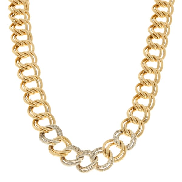 Gargantilla eslabon doble con diamantes en oro dos tonos 18 k